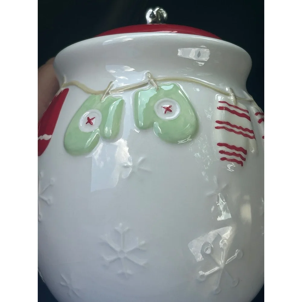 VTG Hallmark Christmas Cookie Jar Ceramic Mittens Red Jingle Bell Lid 1990s